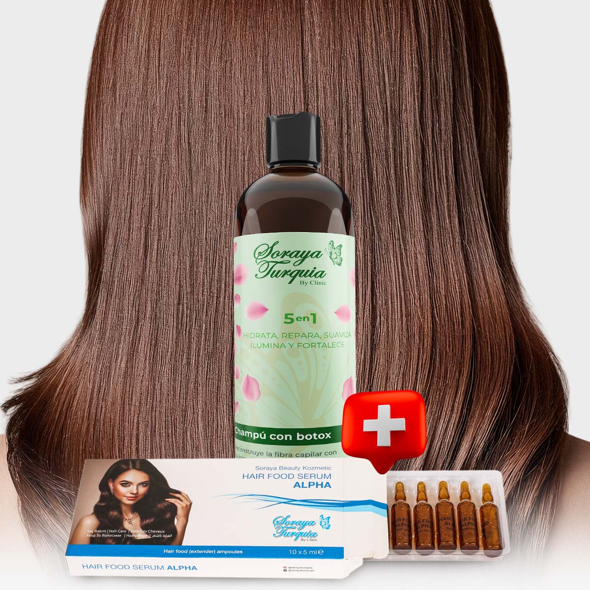 Dúo Shampoo 5 en 1 y Alpha Hair Serum para cabello dañado, Soraya by Clinic