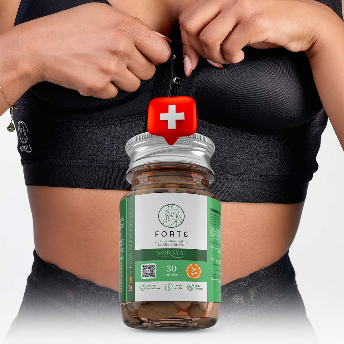 Pack Forte + Faja, complemento alimenticio y faja moldeadora, Soraya by Clinic