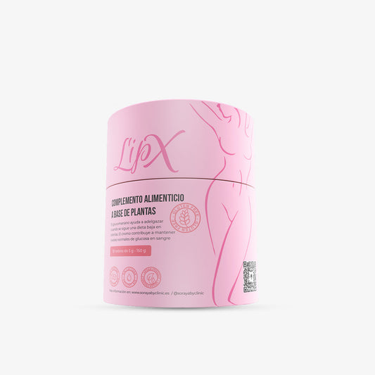 Envase de LipX, complemento alimenticio a base de glucomanano de konjac, Soraya by Clinic