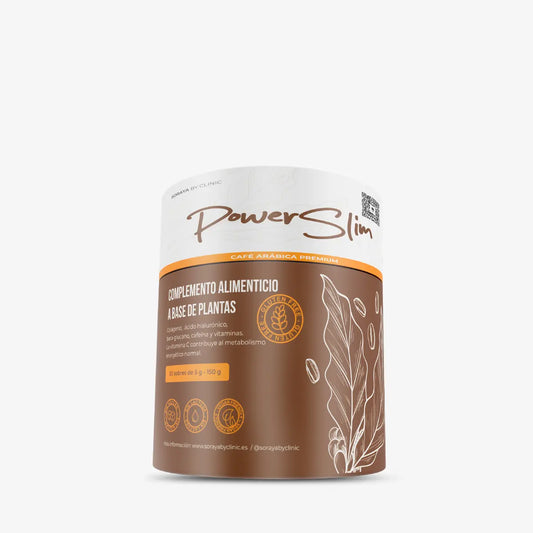 Envase de PowerSlim, café premium complemento alimenticio con colágeno y cafeína, Soraya by Clinic